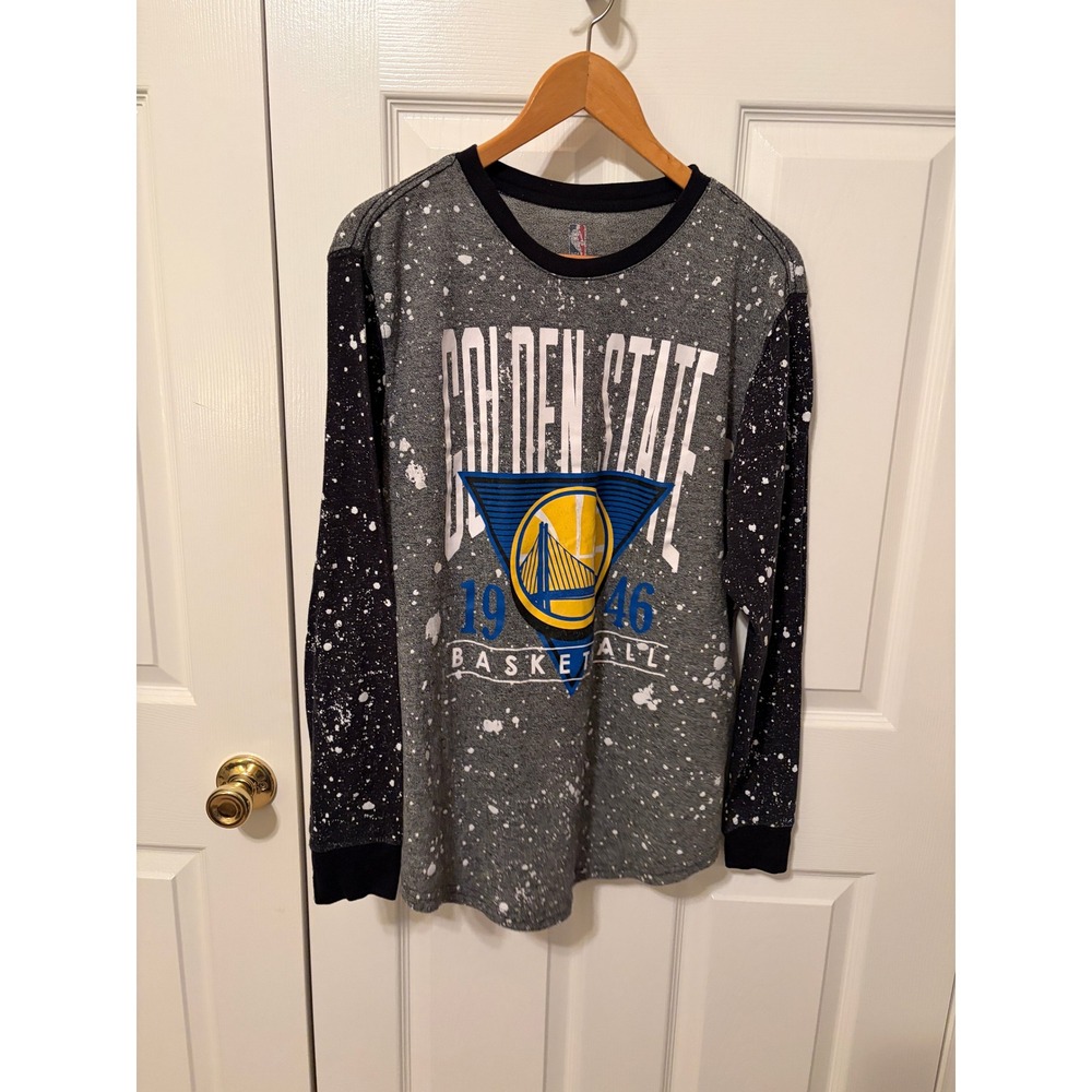 NBA Golden State Warriors Paint Splatter Long Sleeve Shirt Mens Large Grey Black
